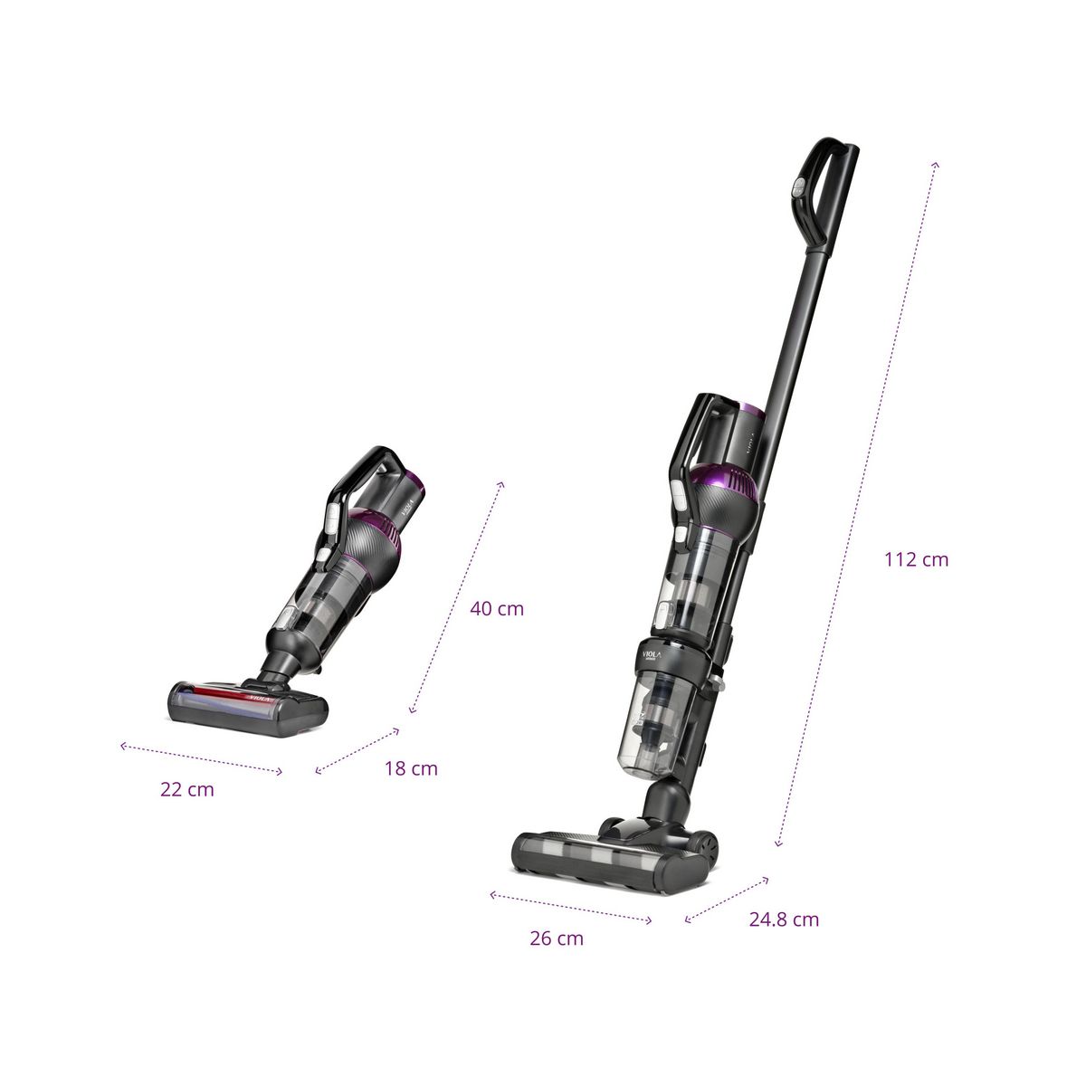 VIOLA Aspirateur Balai AIRB600 Sans Fil, Fonction de Lavage, Lampe UV-C stérilisante, Puissante 600W, Animal Kit, Autonomie 1h20, Silencieux