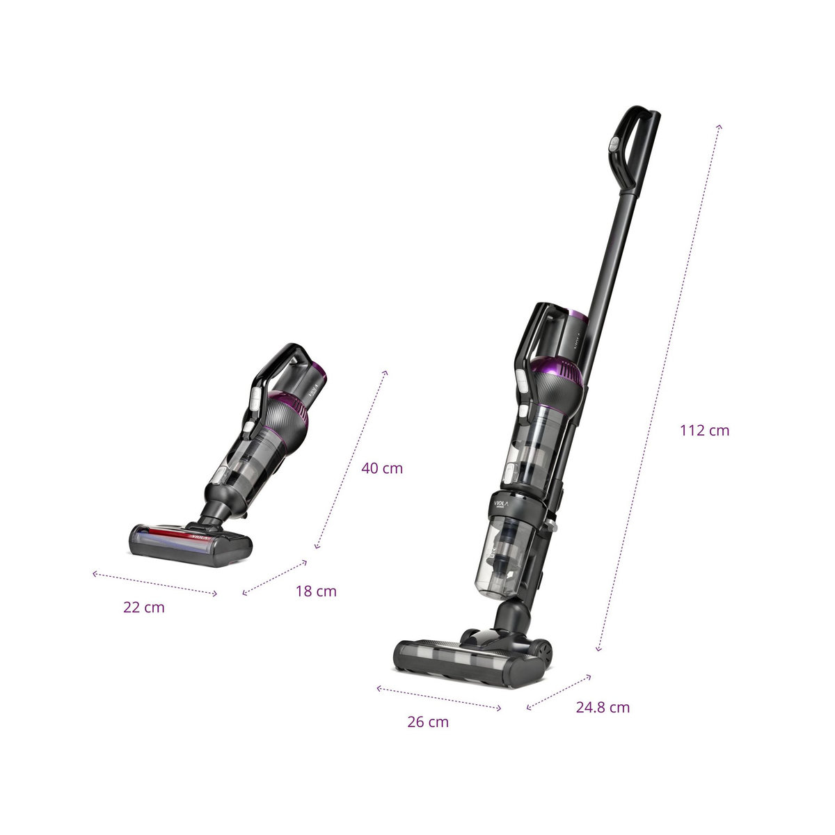 VIOLA Aspirateur Balai AIRB600 Sans Fil, Fonction de Lavage, Lampe UV-C stérilisante, Puissante 600W, Animal Kit, Autonomie 1h20, Silencieux