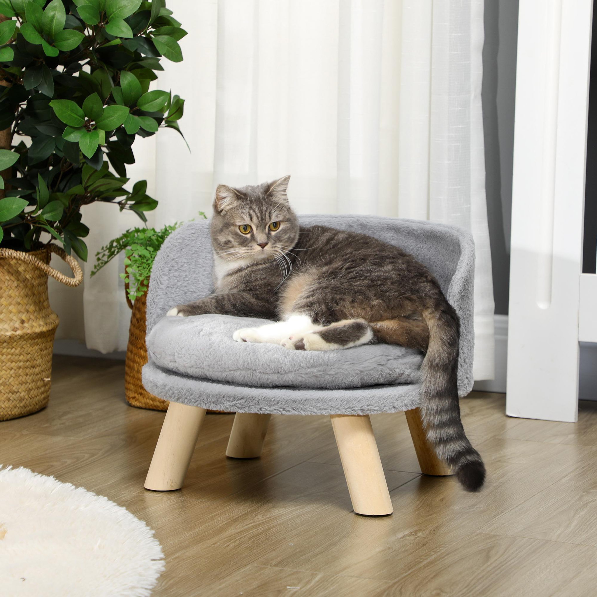 Voir la diapositive 2 : PAWHUT Canapé lit panier pour chien design scandinave coussin moelleux amovible pieds en bois ø 40,5 x 33h cm gris
