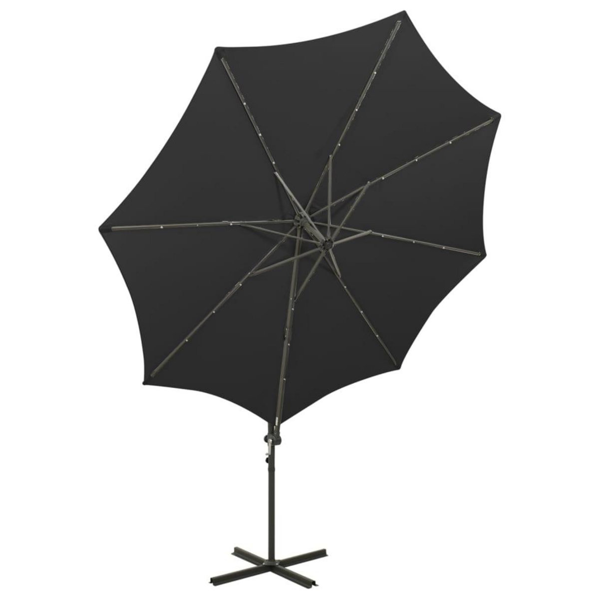 VIDAXL Parasol de jardin en porte-a-faux et mat et lumieres LED noir