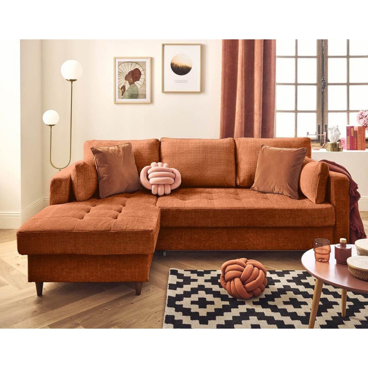 LISA DESIGN Anna - canapé d'angle gauche 4 places convertible avec coffre en velours texturé