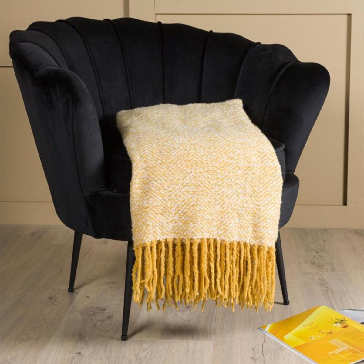 Paris Prix Plaid Imprimé à Franges  Toby  130x170cm Jaune