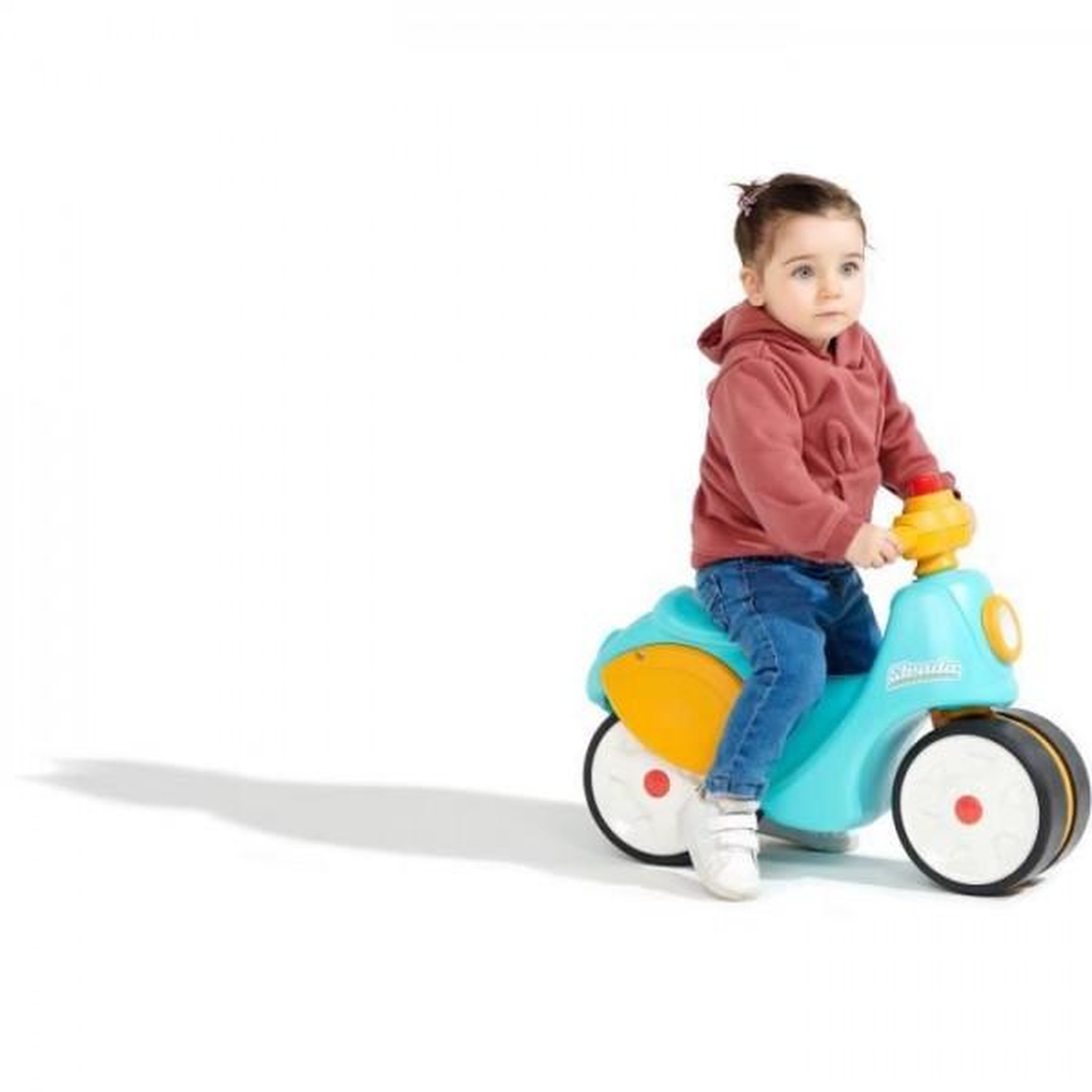 Voir la diapositive 5 : FALK Porteur Trotteur Scooter 1er âge - FALK - Stada - Jaune et bleu - Klaxon manuel - Roues silencieuses - Des 12 mois - 100% Fabriqué en France