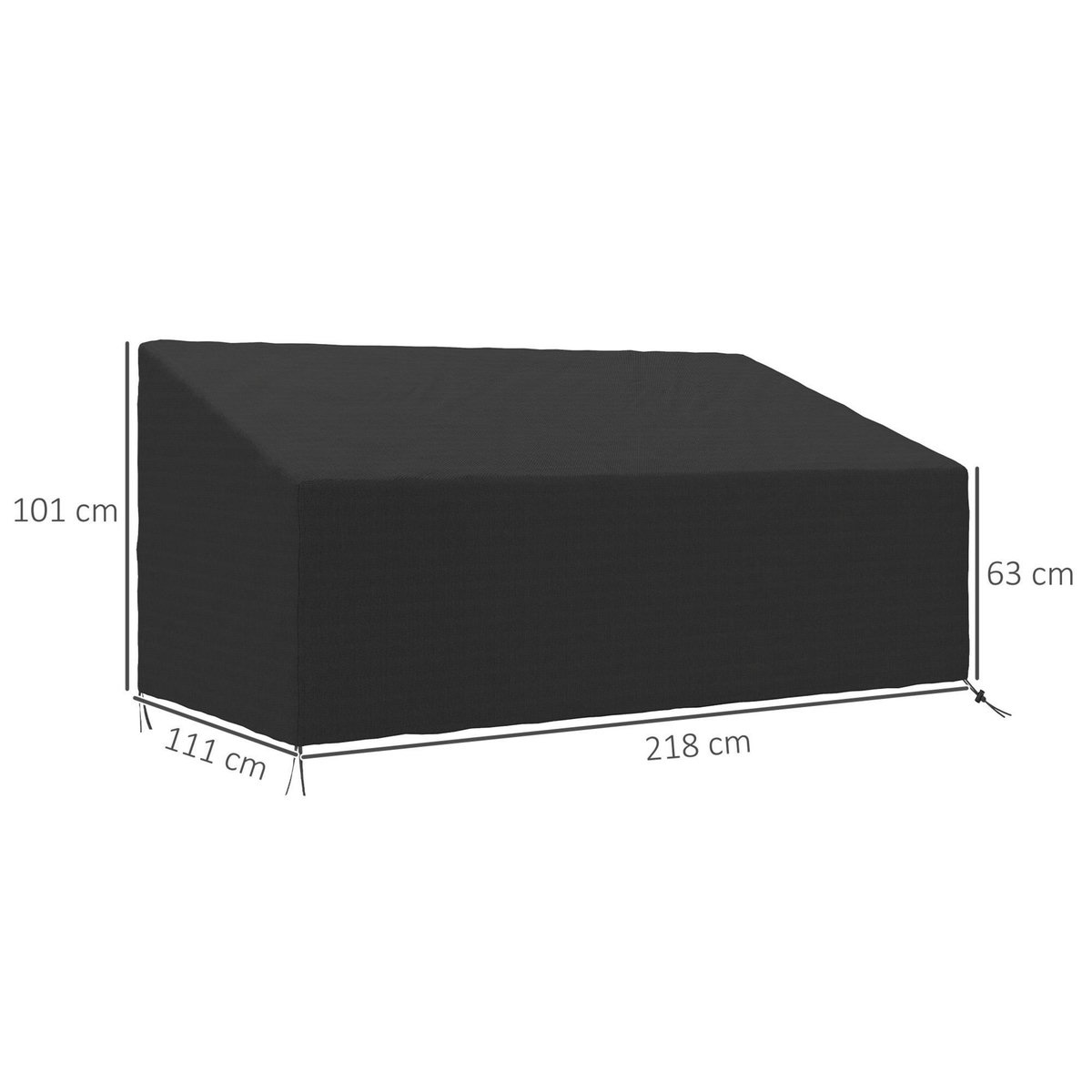 OUTSUNNY Housse canapé exterieur 3 places - housse salon de jardin - dim. 218x111x63/101cm - polyester haute densité noir