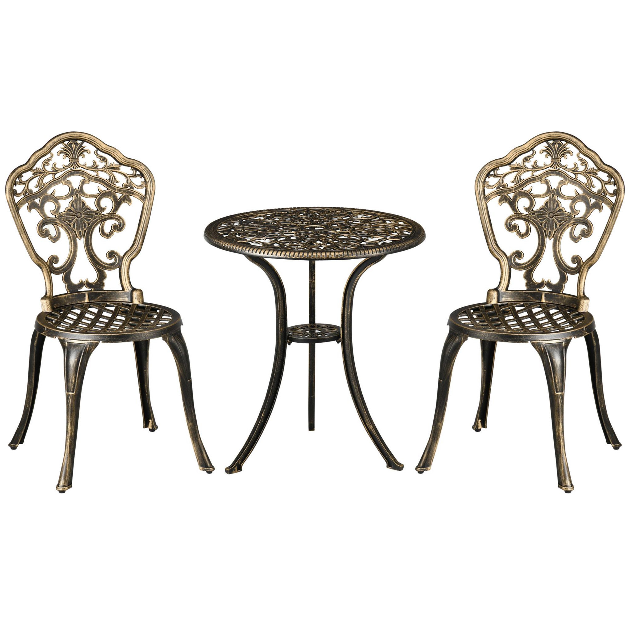 OUTSUNNY Ensemble bistrot de jardin 2 personnes 3 pièces aluminium aspect fer forgé bronze vieilli