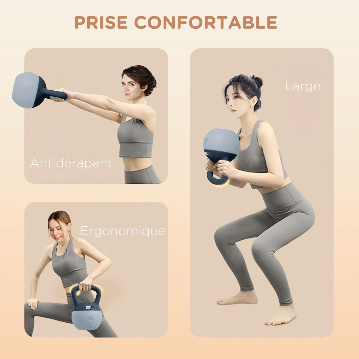 HOMCOM Kettlebell 6 Kg collaboration Aosom.fr x FFHandball - prise ergonomique - PVC gris jaune