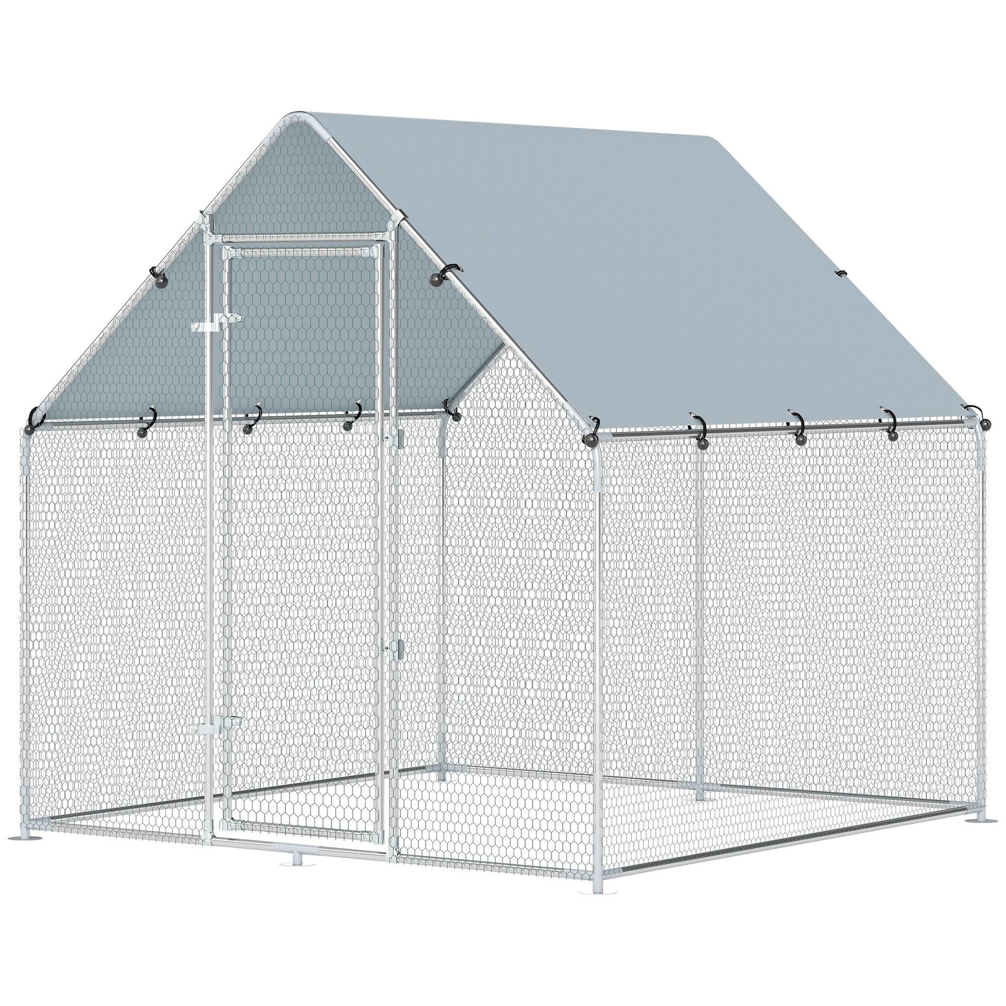 Voir la diapositive 5 : PAWHUT Enclos poulailler extérieur 4 m² bâche Oxford 420D anti-UV argent