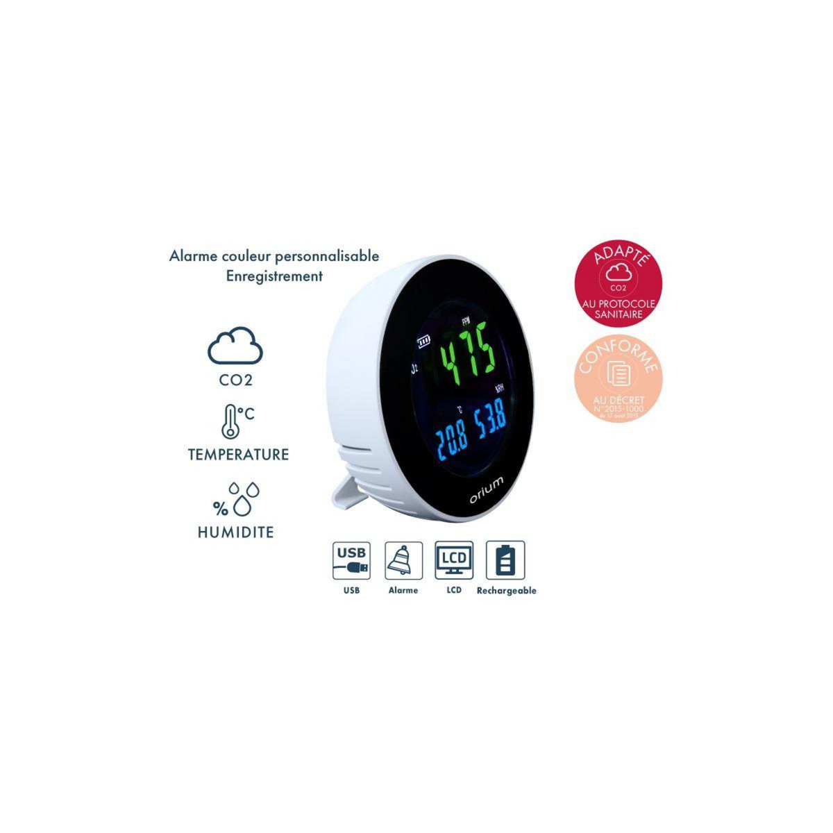 Orium Capteur qualité de l'air Mesureur de CO2 Quaelis 16