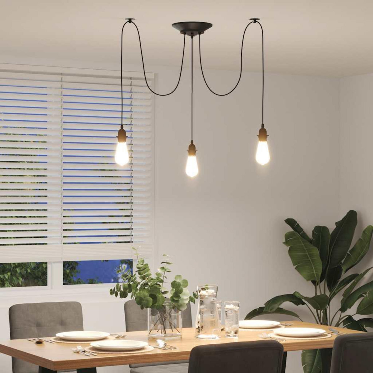 VIDAXL Lampe suspendue avec 3 porte-lampes E27 noir metal
