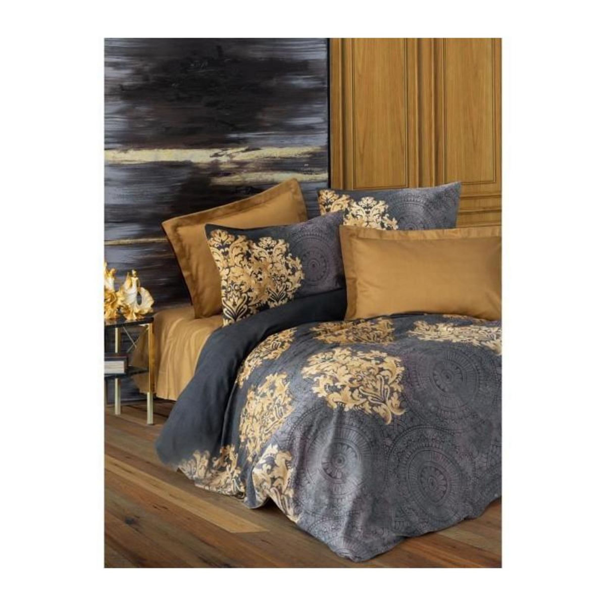 GENERIQUE Parure de lit - 1 housse de couette 220 x 240 cm + 2 taies d'oreiller 60 x 60 cm - Satiné 100% coton - Anthracite