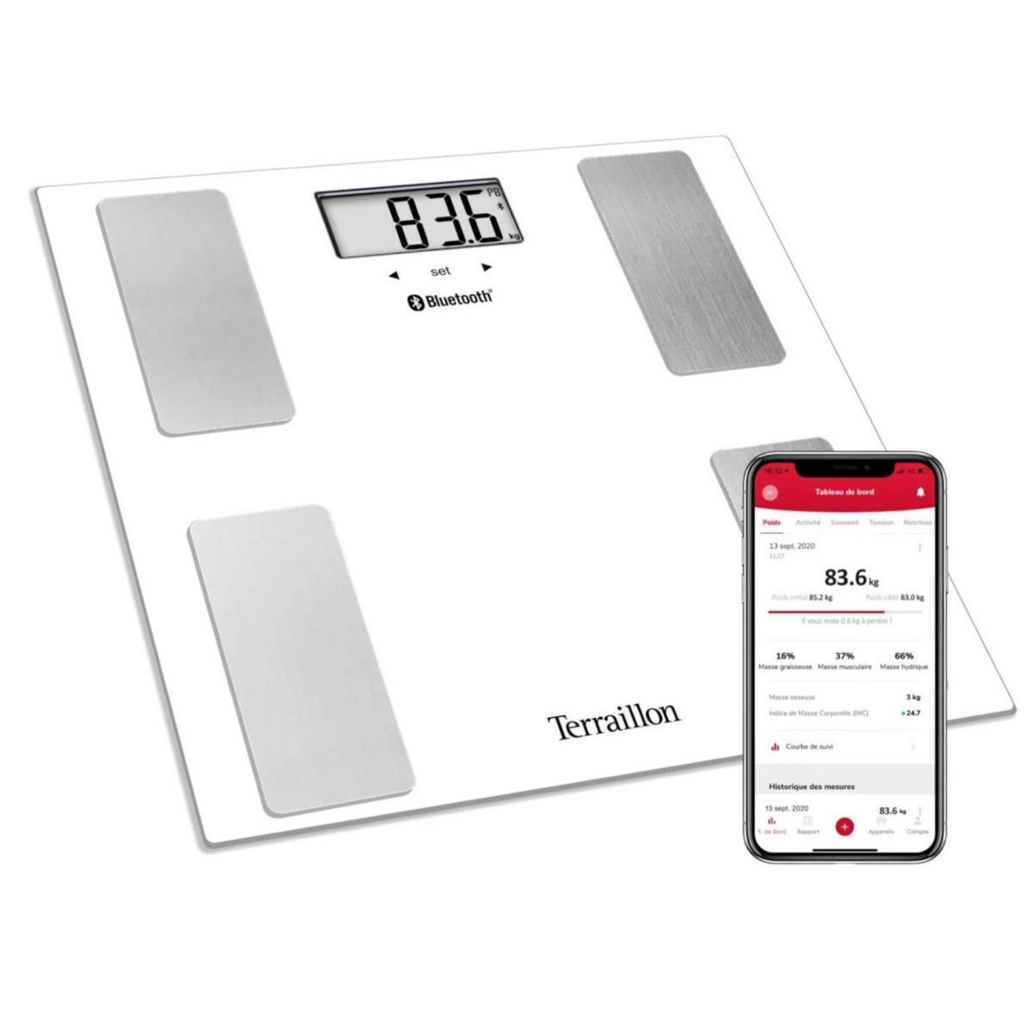 Terraillon Impédancemètre bluetooth 180kg/100g blanc - 15114