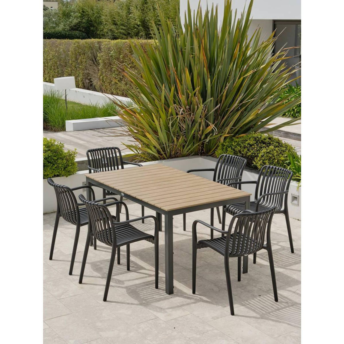 Paris Prix Ensemble Table de Jardin & 6 Fauteuils  Boston & Tiago  150cm Gris Anthracite