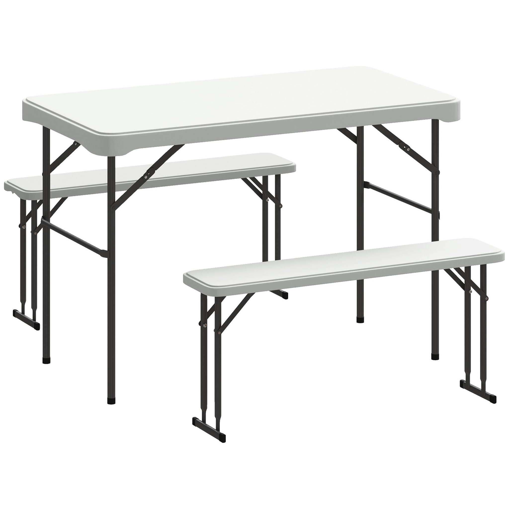 OUTSUNNY Ensemble table 2 bancs pliables avec poignées - usage pique-nique camping - métal époxy hdpe gris clair