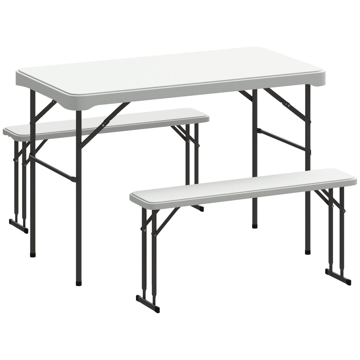 OUTSUNNY Ensemble table 2 bancs pliables avec poignées - usage pique-nique camping - métal époxy HDPE gris clair