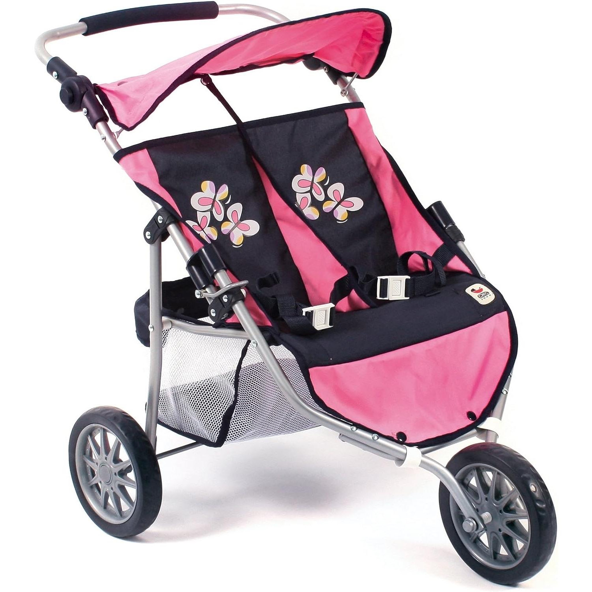 BAYER CHIC 2000 Poussette Jogger 3 roues pour poupées jumelles rose bleu foncé