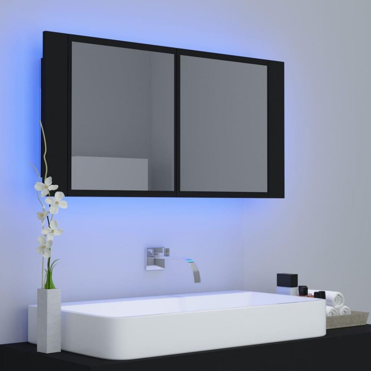 VIDAXL Armoire a miroir de salle de bain LED Noir 90x12x45 Acrylique
