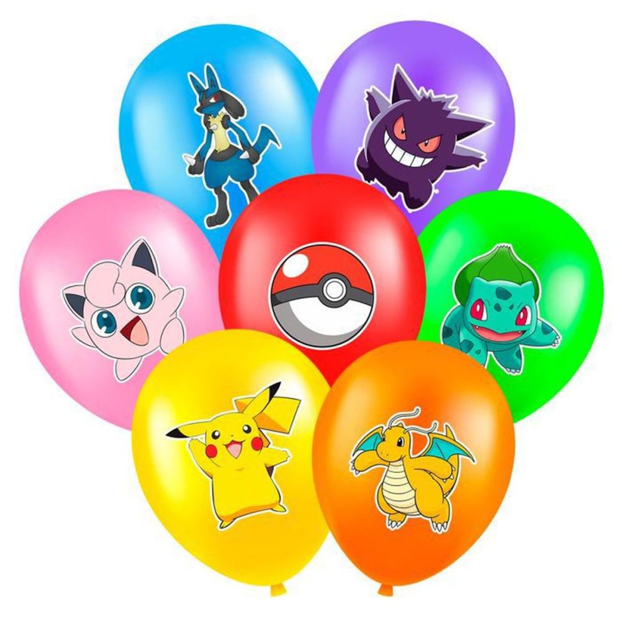 Set de ballons d'anniversaire Pokemon 28 ballons classiques multicolores, 7 modèles, latex naturel