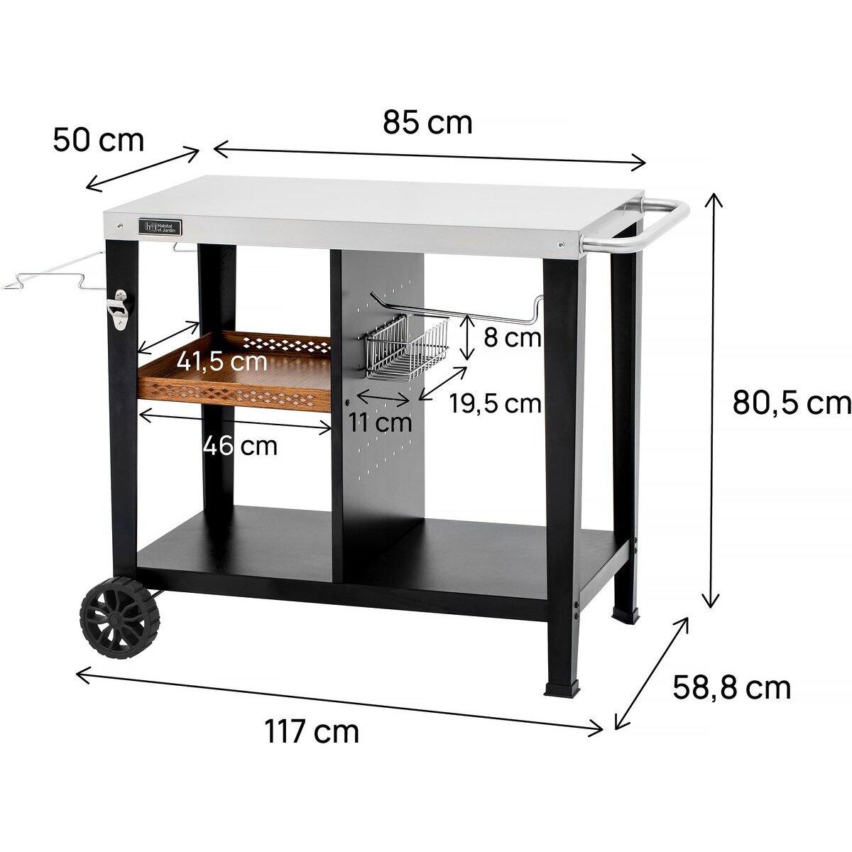 Habitat et Jardin Chariot desserte de barbecue  Gelia  117 x 59 cm - Inox - Noir