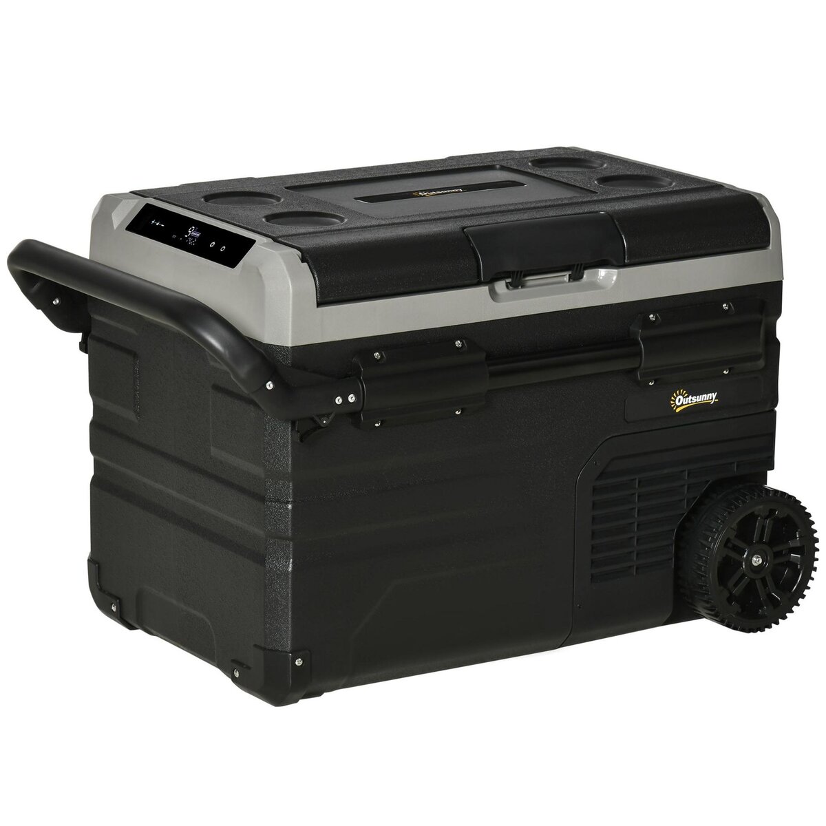 OUTSUNNY Outsunny Glacière électrique 50L portable, réfrigérateur congélateur avec lumière LED intérieure et poignées pliables - dim. 71,1L x 46l x 50,6H cm - noir et gris