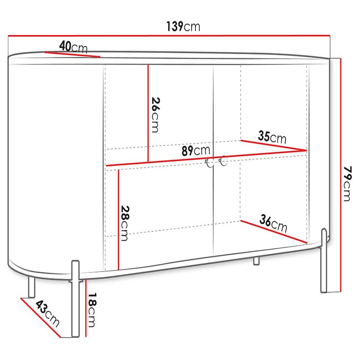 BEST MOBILIER Jaime - buffet bas 139 cm - 2 portes et 1 étagère