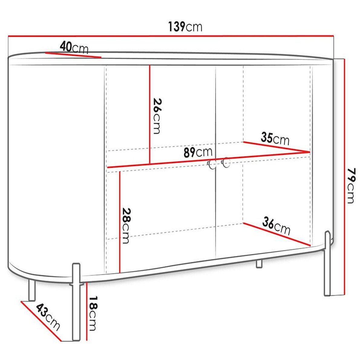 BEST MOBILIER Jaime - buffet bas 139 cm - 2 portes et 1 étagère