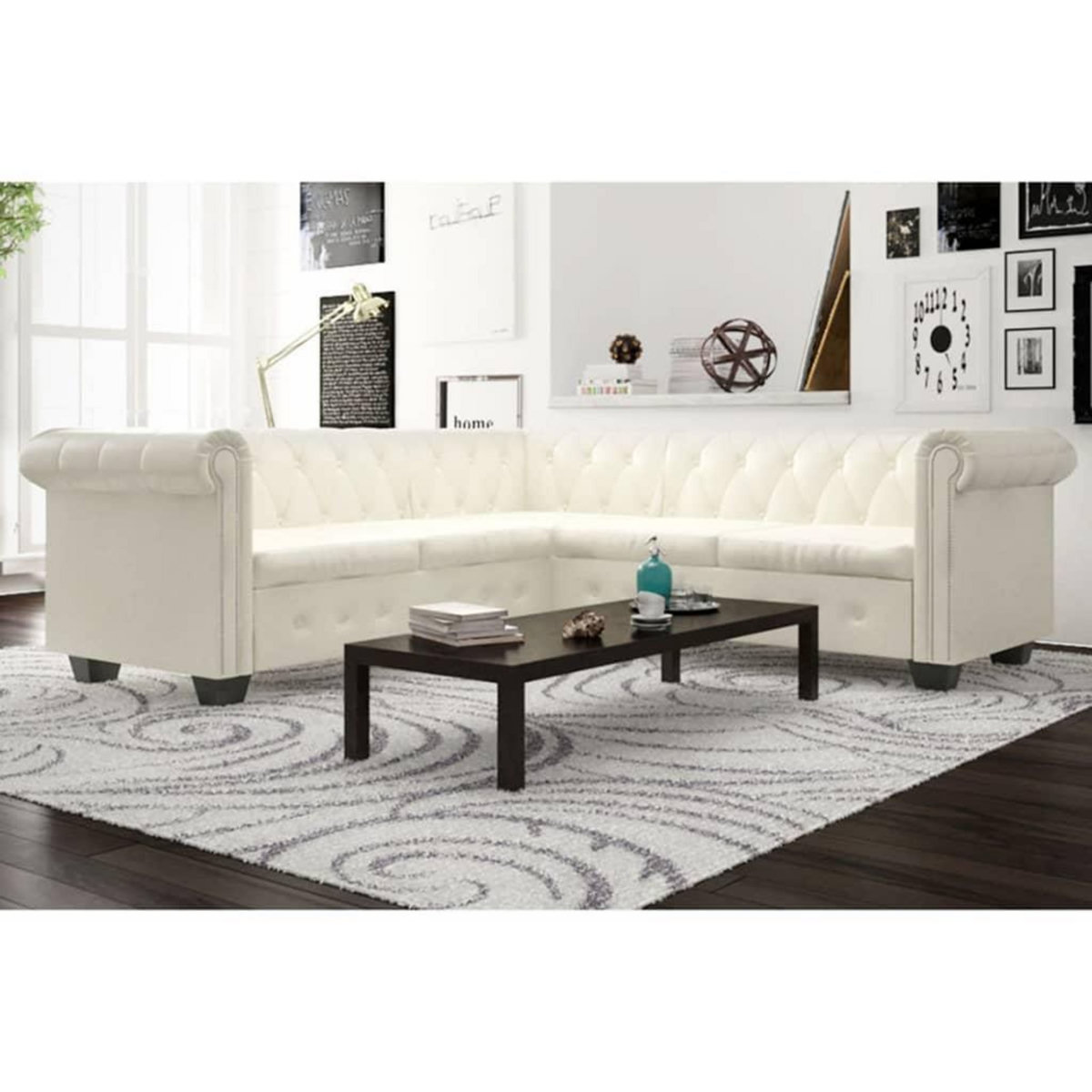 VIDAXL Canape d'angle Chesterfield 5 plc Cuir artificiel Blanc