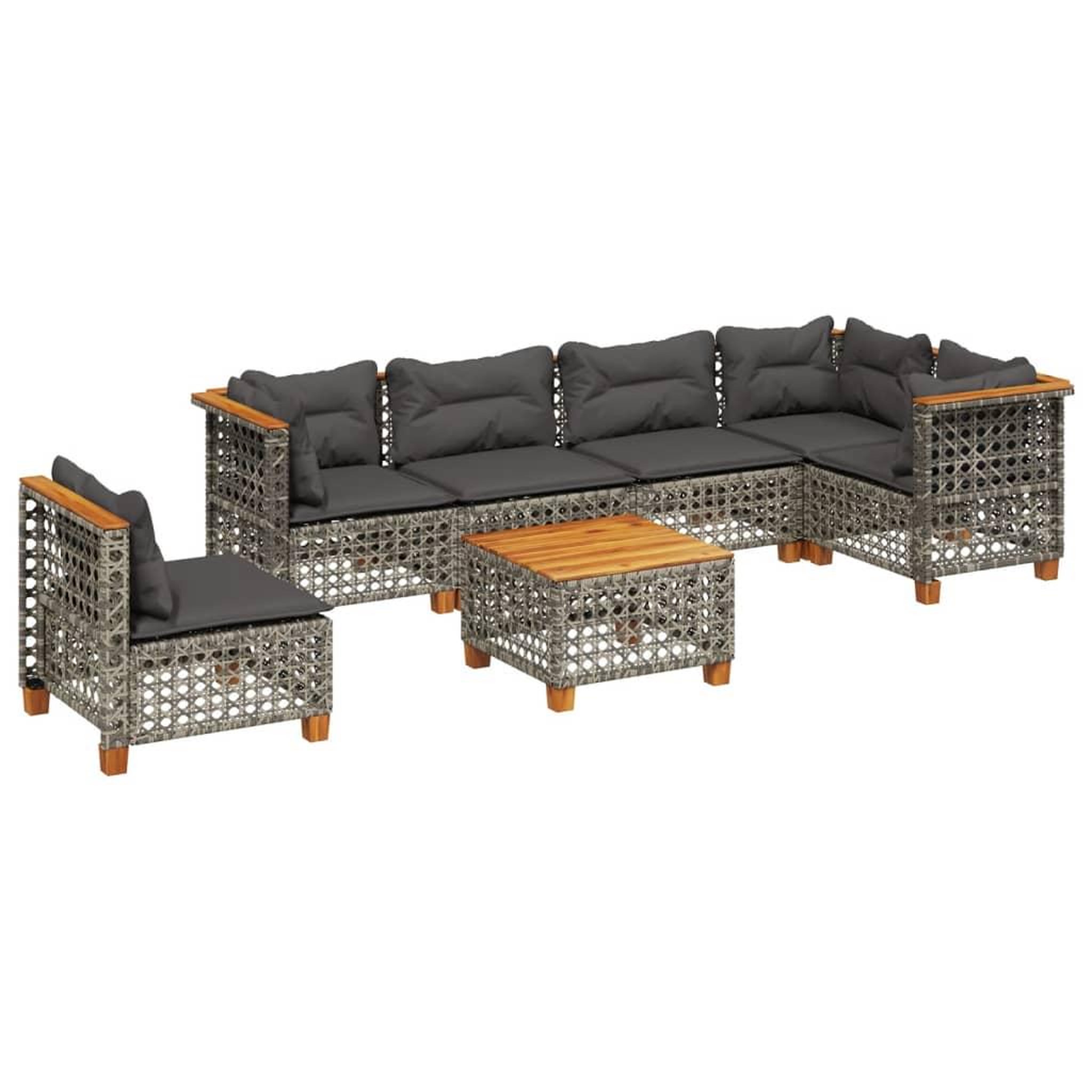 Voir la diapositive 2 : VIDAXL Salon de jardin avec coussins 7 pcs gris resine tressee