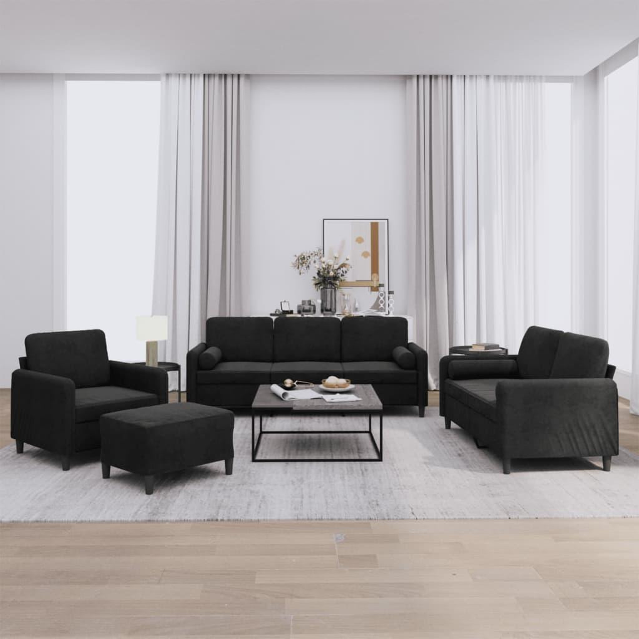 VIDAXL Ensemble de canapes 4 pcs avec coussins noir velours