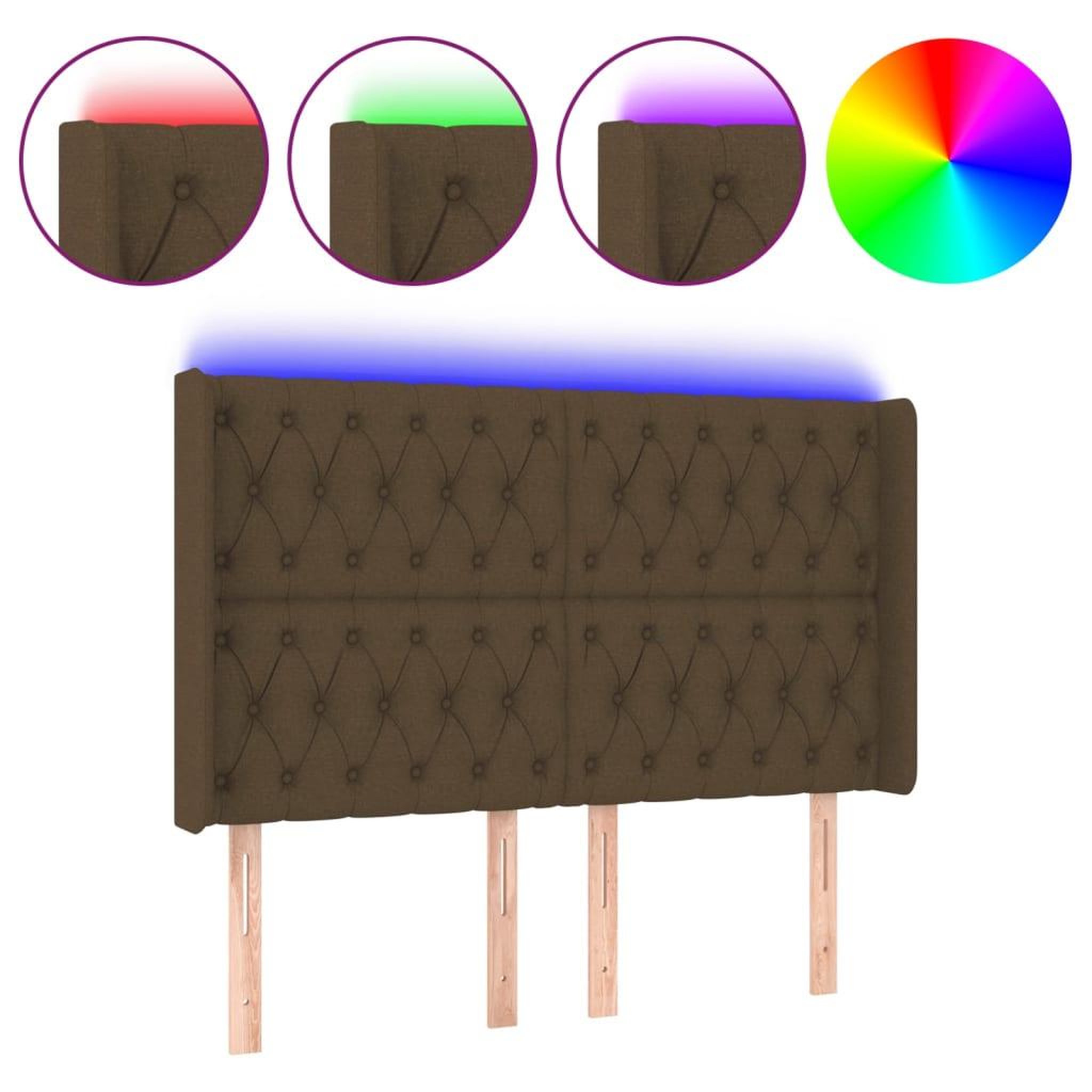 Voir la diapositive 2 : VIDAXL Tete de lit a LED Marron fonce 147x16x118/128 cm Tissu