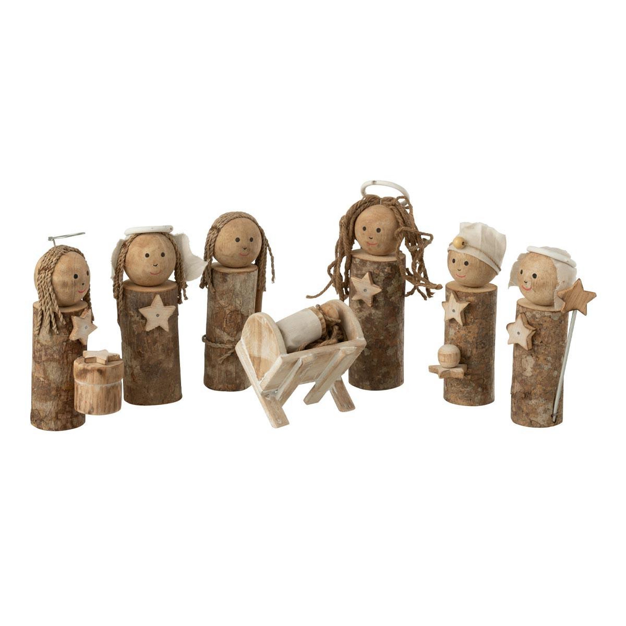 J-LINE Lot de 7 santons en bois  coffre  64cm marron