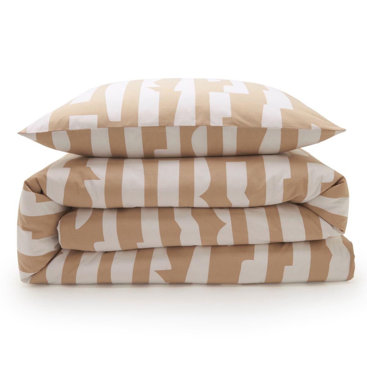 FUTURE HOME Parure de lit 2 personnes en coton 57 fils imprimé camel