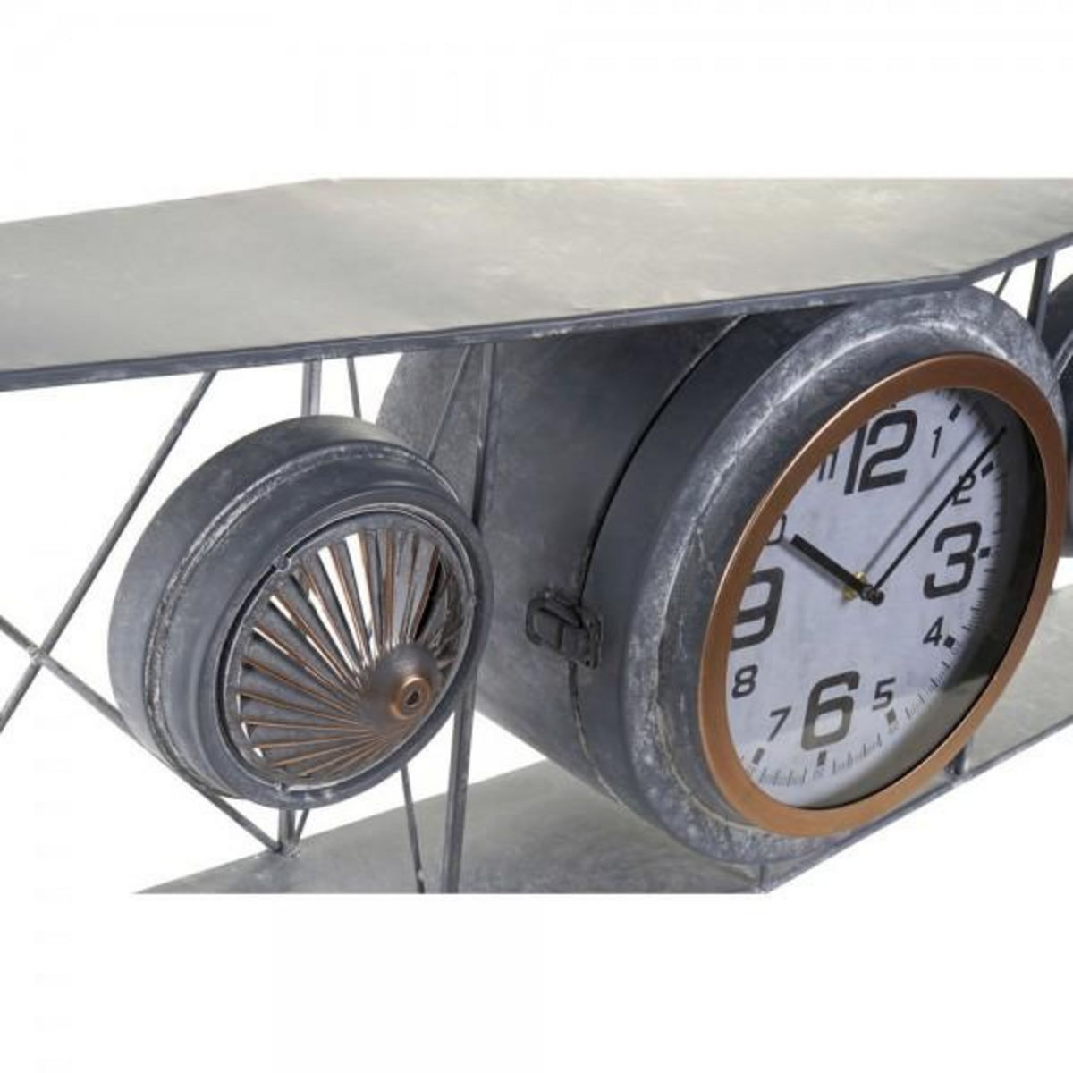 AAAAA Horloge Murale DKD Home Decor Verre Fer Avion Bois MDF Gris foncé (120 x 21 x 33.5 cm)