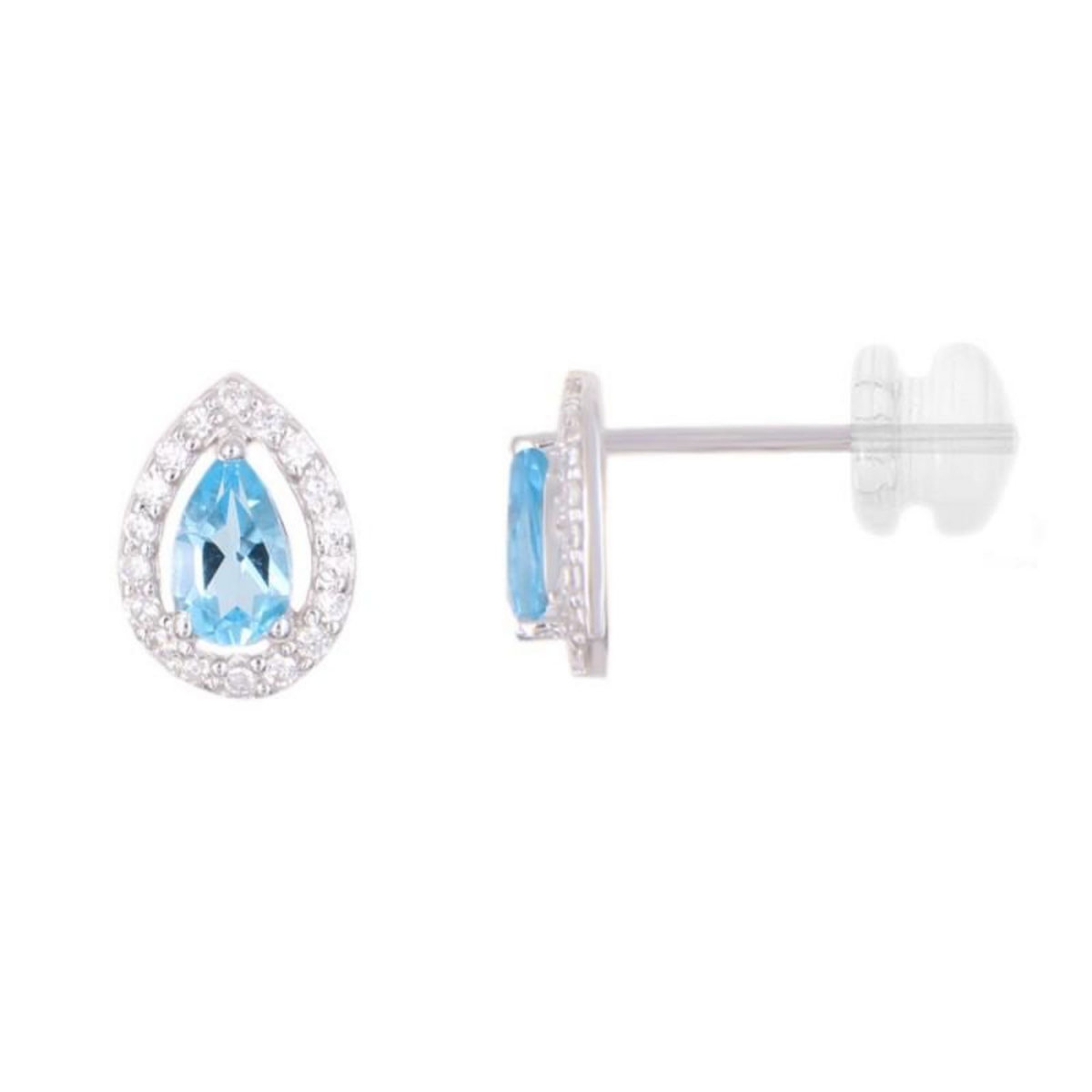 L'ATELIER D'AZUR Boucles d'Oreilles Or Blanc Topaze Goutte et Zirconiums