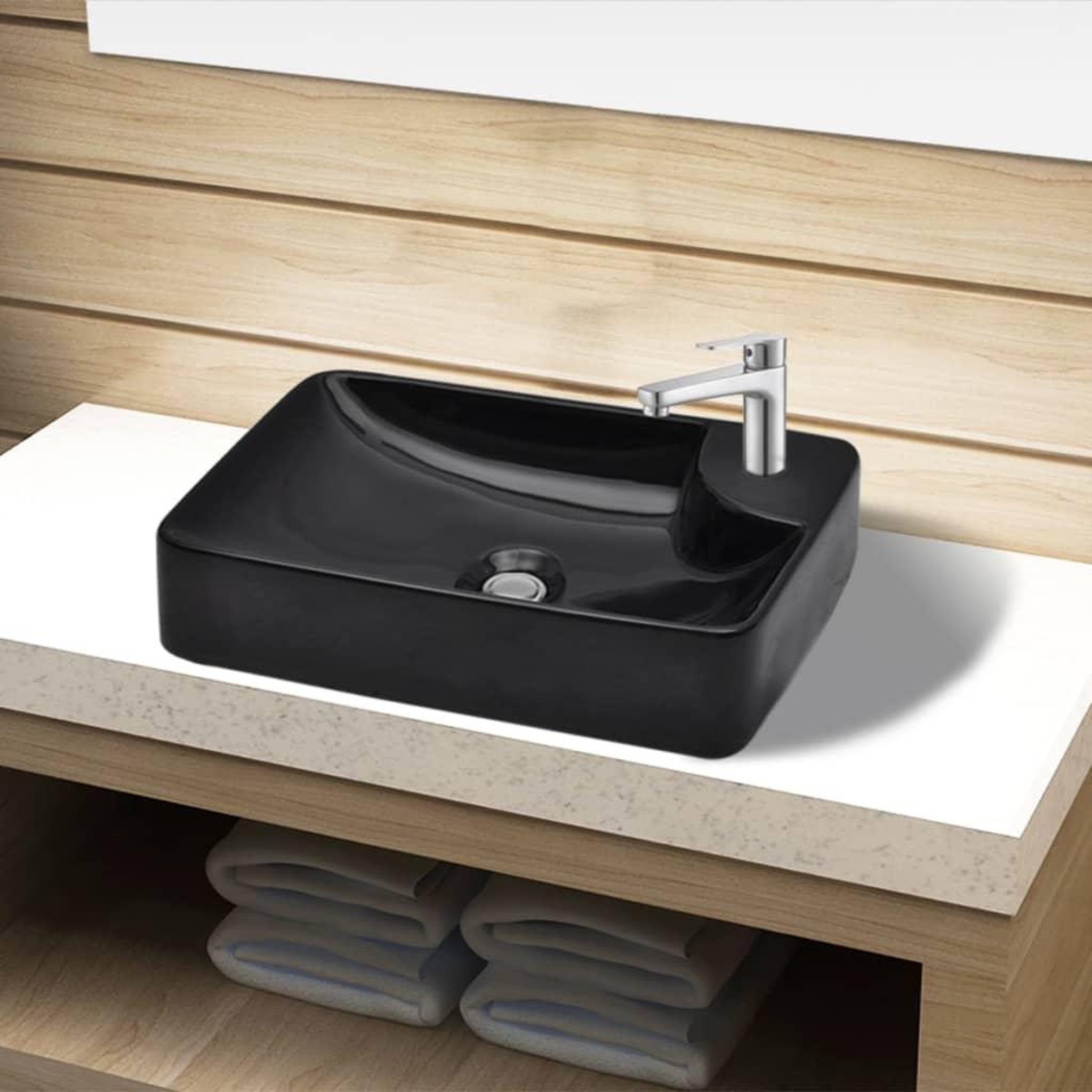 Voir la diapositive 1 : VIDAXL Vasque a trou pour robinet ceramique Noir pour salle de bain