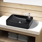 VIDAXL Vasque a trou pour robinet ceramique Noir pour salle de bain