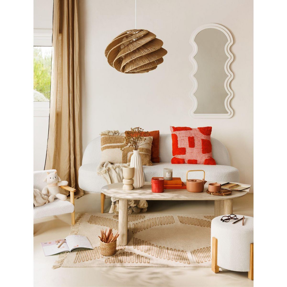 ATMOSPHERA Miroir mural vague EMILY - Blanc