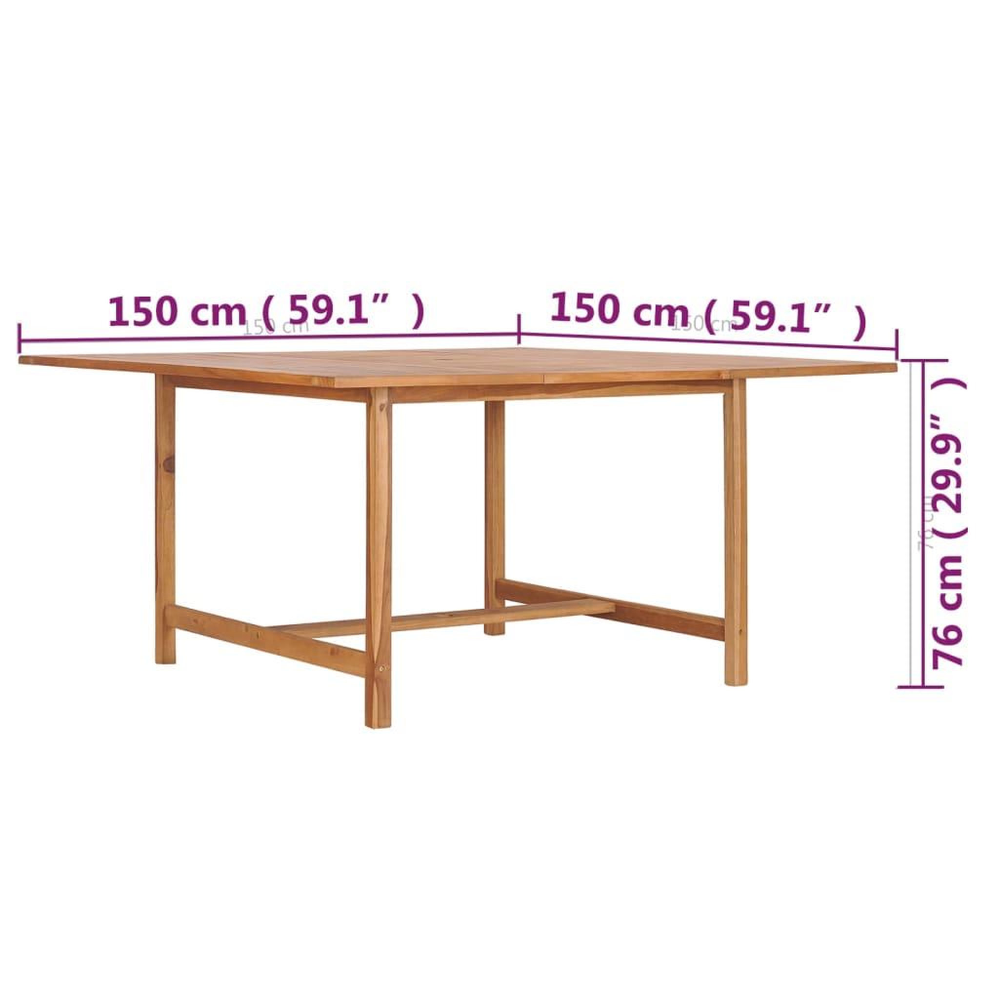 Voir la diapositive 6 : VIDAXL Table de jardin 150x150x76 cm Bois de teck solide