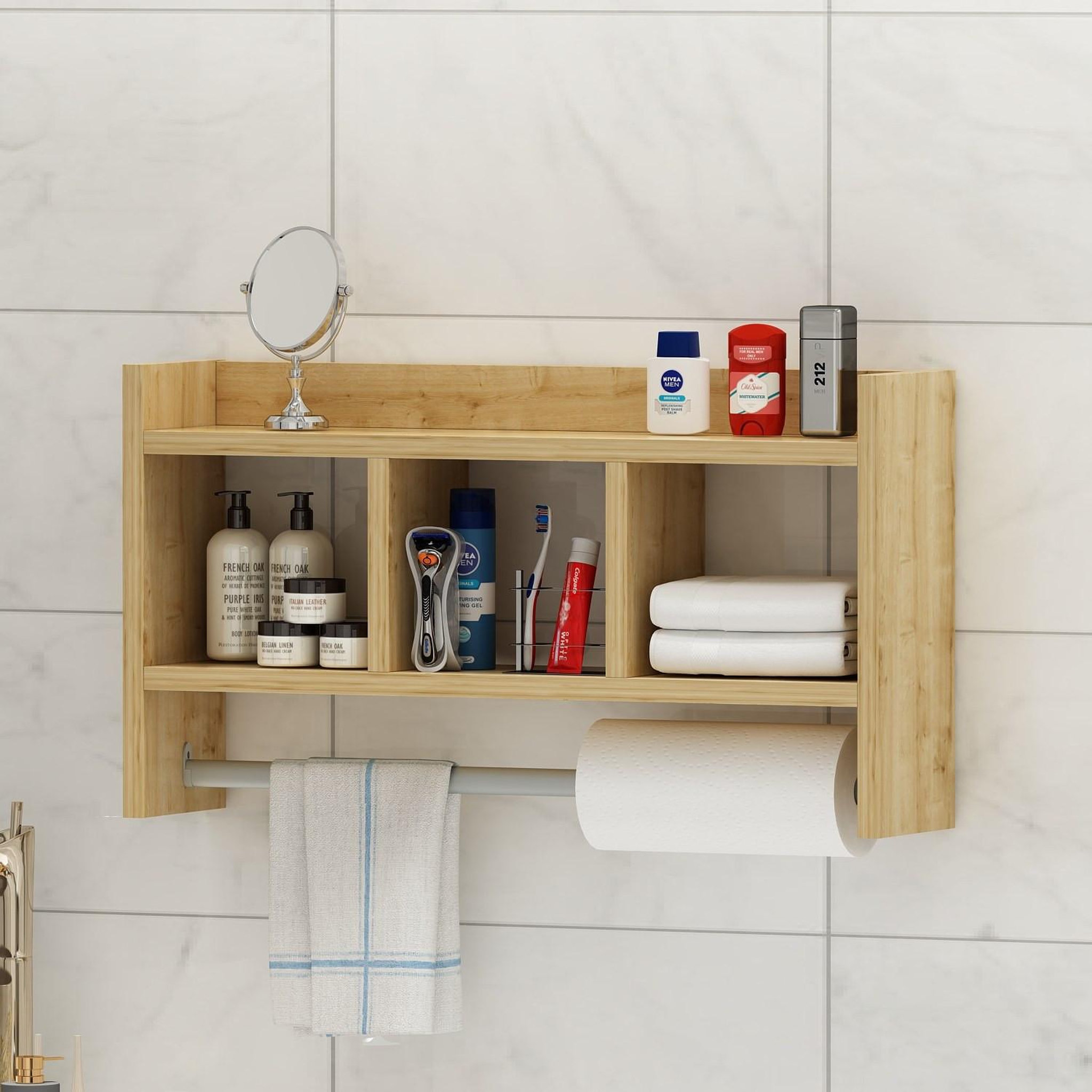 Voir la diapositive 2 : Habitat et Jardin Étagère murale en bois  asya  - 63 x 14 x 35 cm - beige