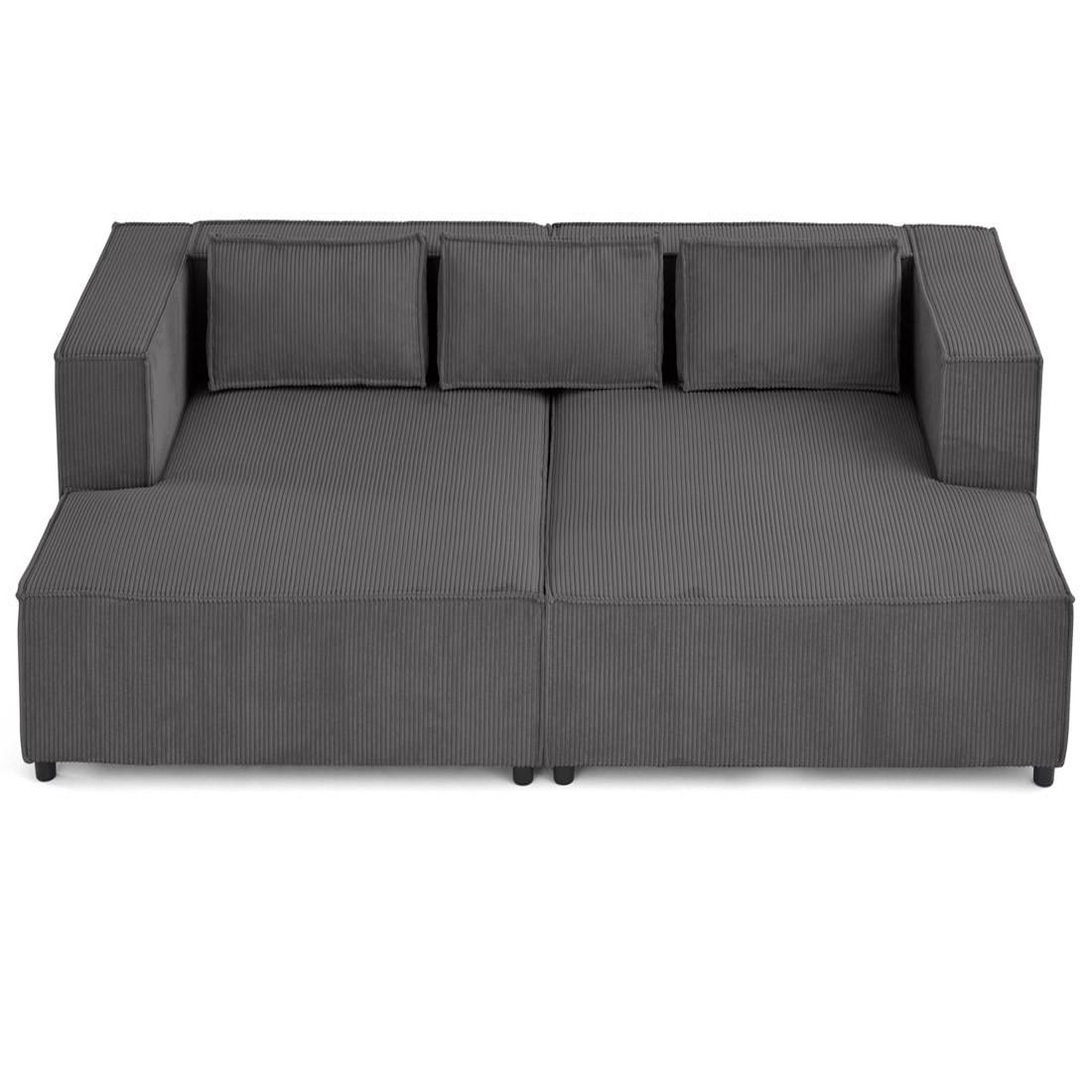 Voir la diapositive 3 : LISA DESIGN Stella - canapé droit 3 places avec double méridienne - assise profonde - en velours côtelé