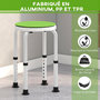 Voir la diapositive 6 : HOMCOM Tabouret de douche siège de douche - hauteur réglable, pivotant 360° - alu PP blanc vert