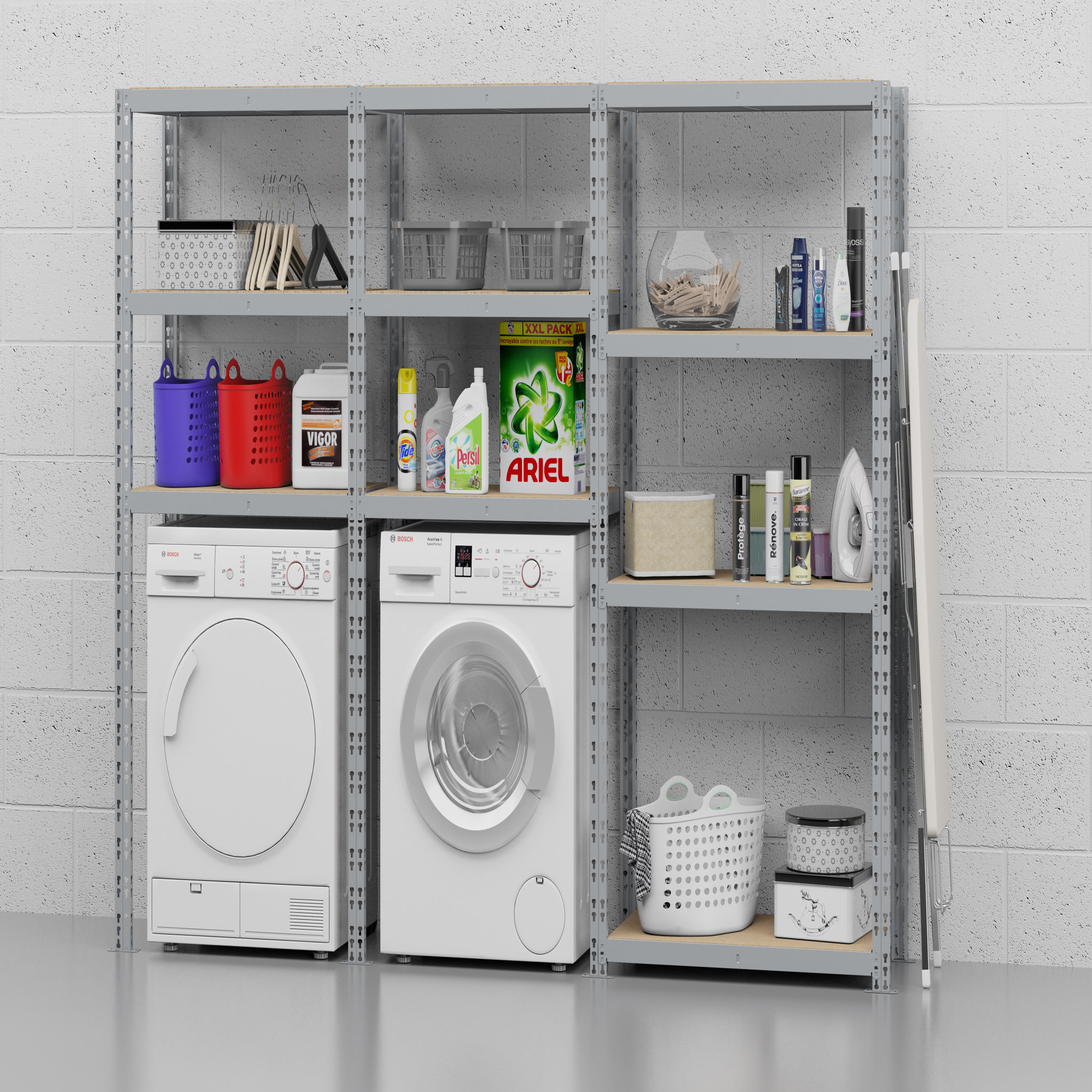 Voir la diapositive 3 : Concept rangement de garage MODULÖ STORAGE SYSTEME EXTENSION 3 étagères 10 plateaux longueur 240 cm