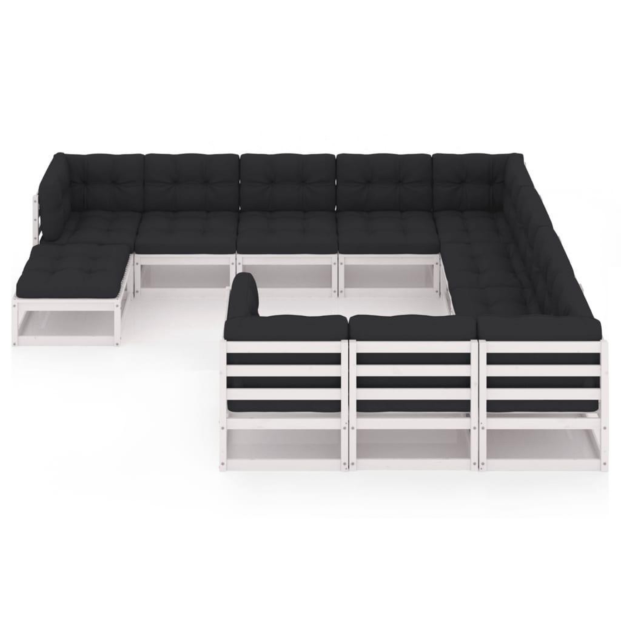 Voir la diapositive 2 : VIDAXL Salon de jardin 11 pcs avec coussins Blanc Bois de pin massif
