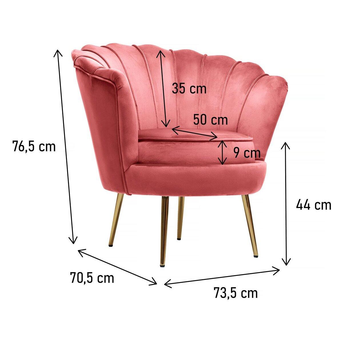 Habitat et Jardin Fauteuil velours  Floria  - 70 x 73 x 76 cm - Rose