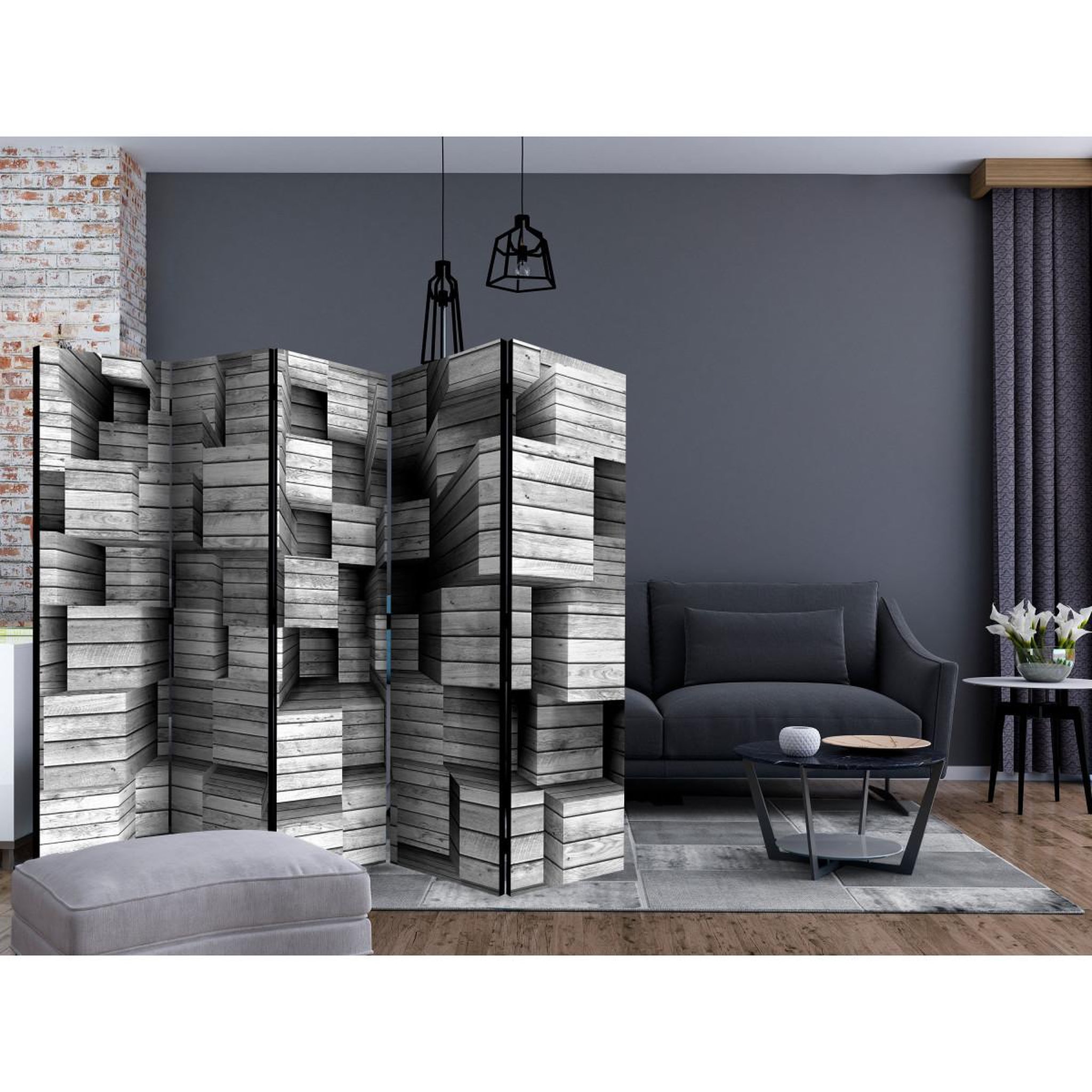 Voir la diapositive 2 : Paris Prix Paravent 5 volets  grey precision  172x225cm