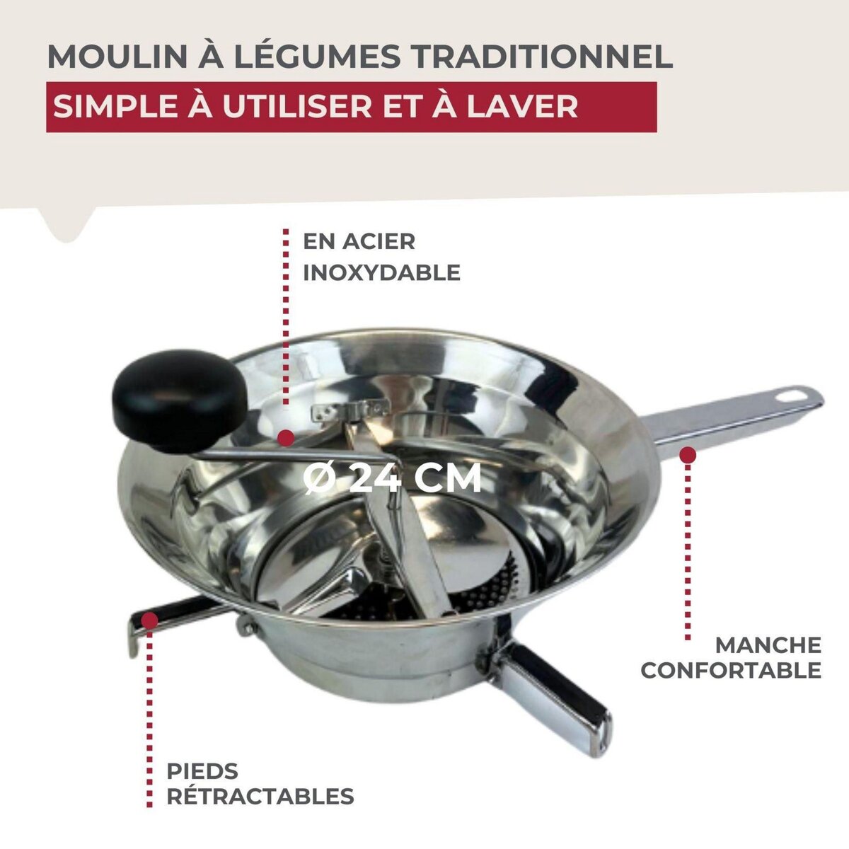 Fackelmann Moulin à légumes inox 24 cm Fackelmann Handmade Tradition