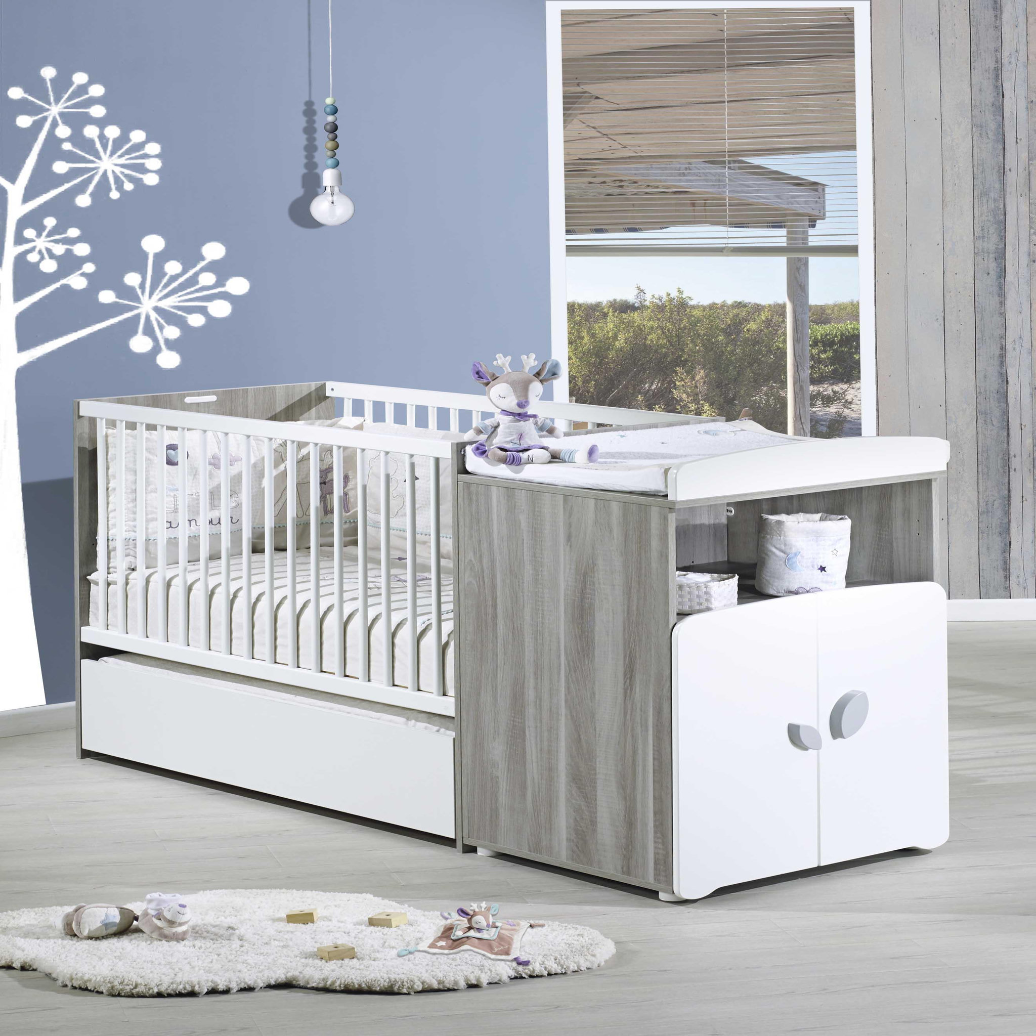 Voir la diapositive 2 : BABY PRICE Lit bébé combiné 60 x120 cm évolutif  en 90x190 cm NEW LEAF