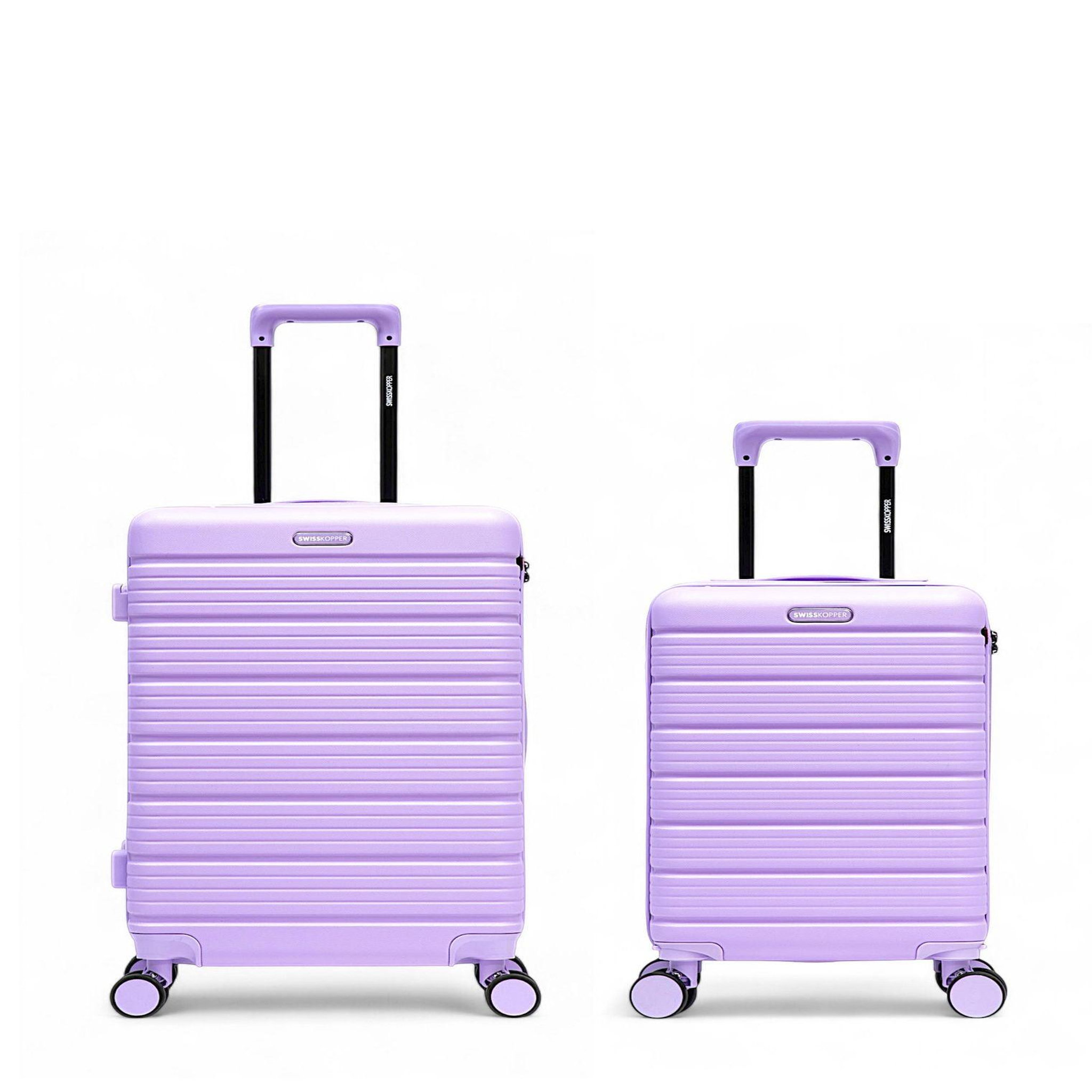 SWISS KOPPER Lot de 2 Valises Rigides Taille Moyenne et Cabine XS LUGANO. Coloris disponibles : Beige, Violet, Rouge, Noir