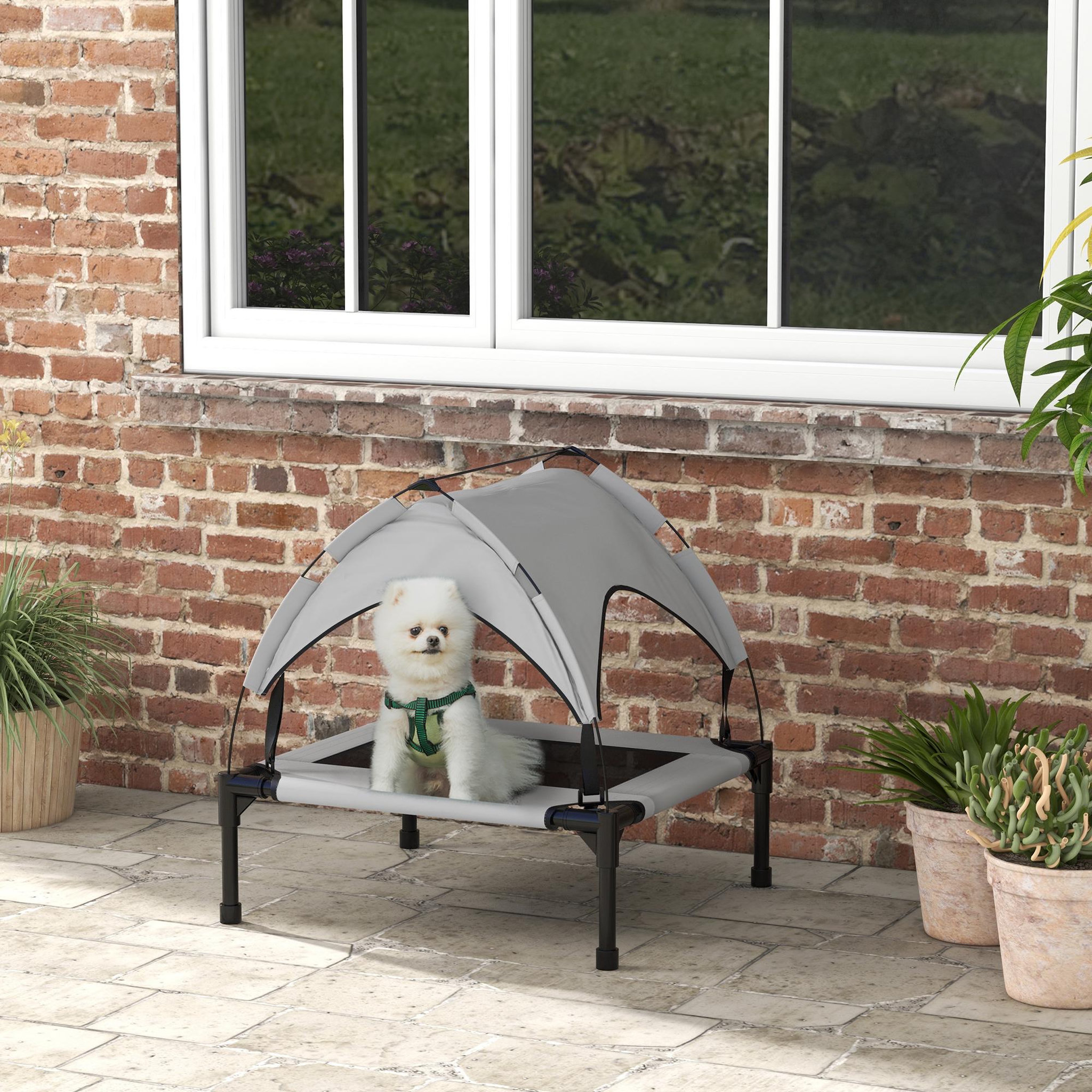 Voir la diapositive 2 : PAWHUT Lit chien sur pied avec voile ombrage - sac de transport - gris