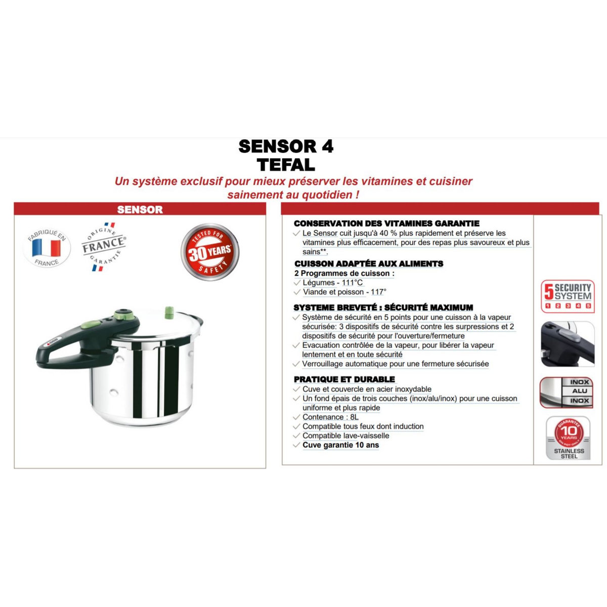 TEFAL Autocuiseur induction SENSOR 6 litres