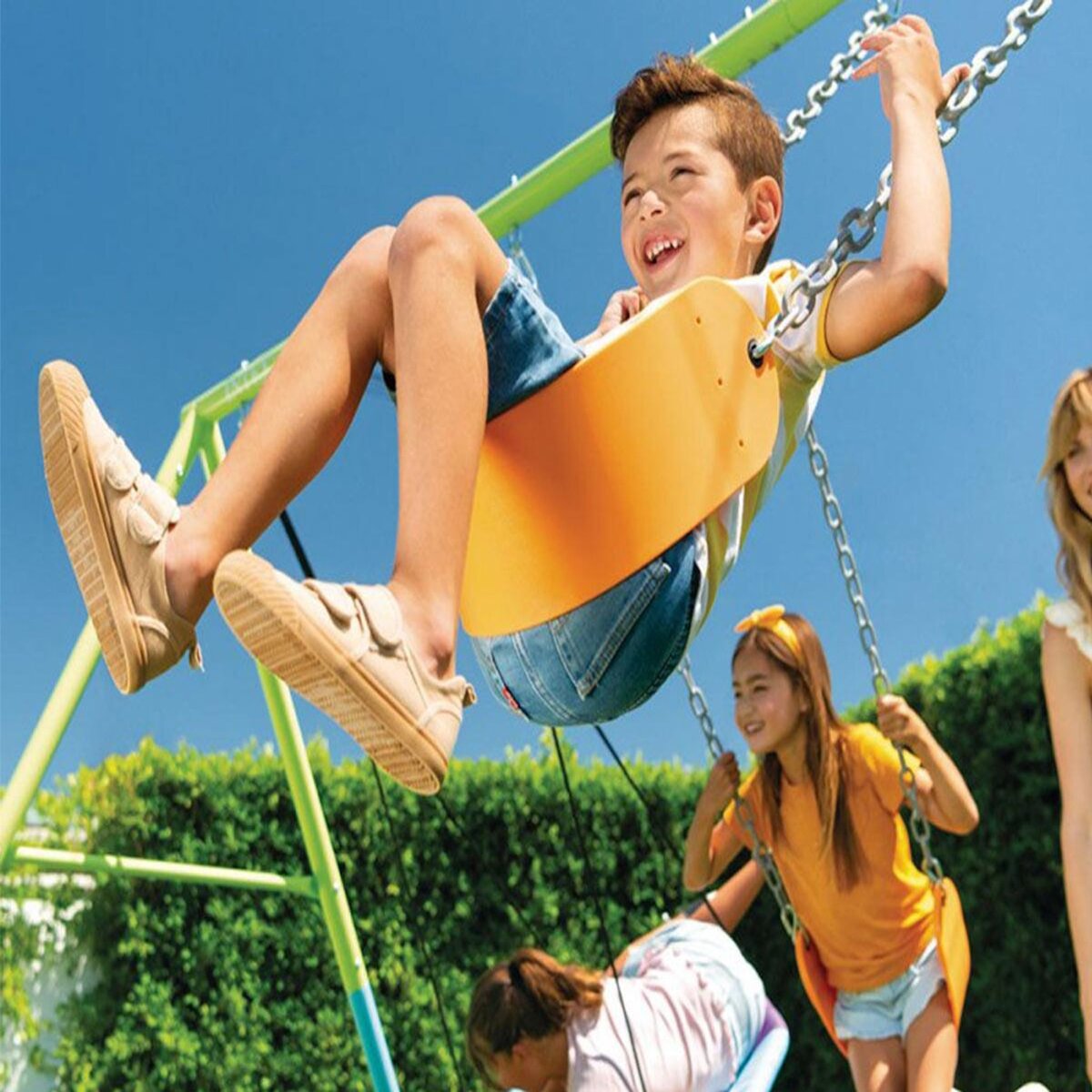 INTEX Portique-balançoire 5 agrès - 2 balançoires + face à face + nid d'oiseau + toboggan - Intex